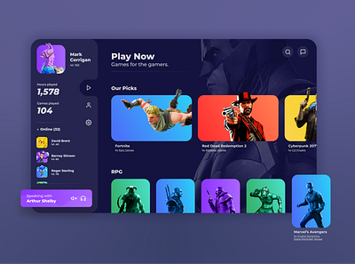 Game Streaming Dashboard Concept app cards cards ui design firstshot gaming gradients streaming ui ux web website