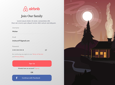 air bnb signup page redesign illustraion login page signup page ui