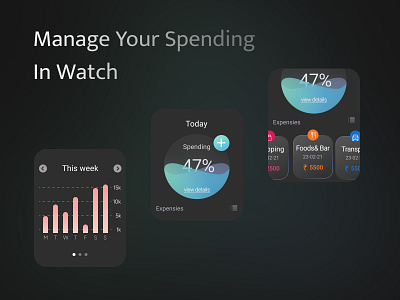 Track daily expensive in watch ui applewatch dark ui flow gradient smartwatch spending ui wallet ui