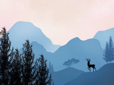 Mountain top deer illustration