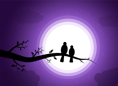Affection beautiful design flat illustration minimal night purple sky vector