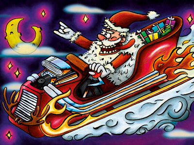 Hotrod Santa christmas crazy digital paint holiday hotrod rat fink santa xmas