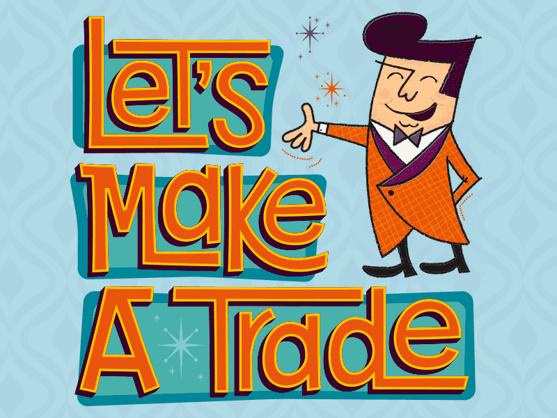 Let's Make a Trade announcer character game show host illustration retro sign vintage