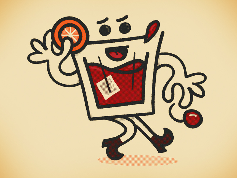 Mr.OldFashioned alcohol drink character illustration happy vintage retro cherry orange whiskey whisky booze