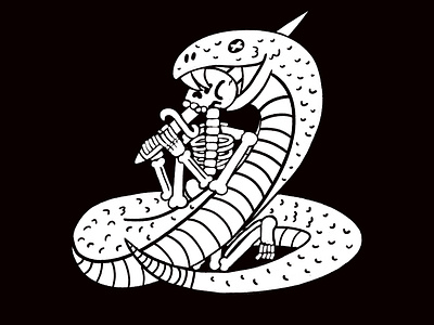 Snake V3 black white draw illustration skeleton skull snake sword