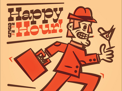 Happy Hour alcohol business happy hour illustration martini olive retro running sprinting suit vector vintage vodka