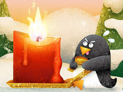 2019 Holiday card Snip candle christmas cs6 digital paint illustration penguin penguins photoshop snow texture trees