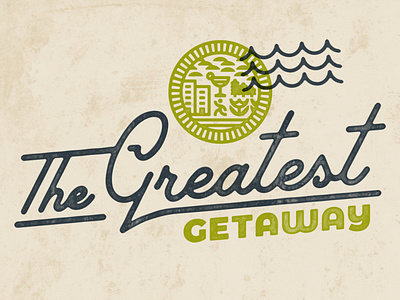 Greatest Getaway logo badge brand branding city drink flower illustration logo martini retro tree vector vintage