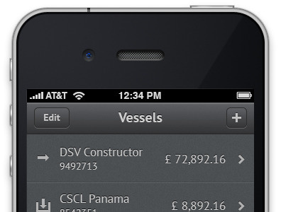 iPhone interface for a vessel navigating app