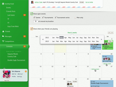 Golf app design concept calendar design golf green ui web web application