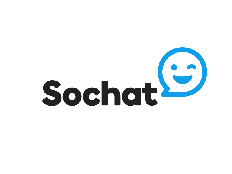 Sochat Branding Exploration app blue boing brand branding icon identity logo messaging playtype sochat