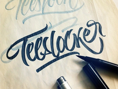 Teeslocker black brushpen calligraphic custom flow lettering multiliner t shirt