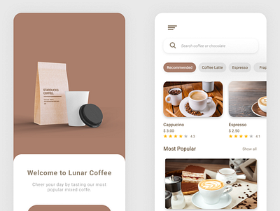 Coffee Shop - Mobile UI 2020 trend animation app branding clean design flat graphic design minimal mobile app mobile design mobile ui modern typography ui ux vector