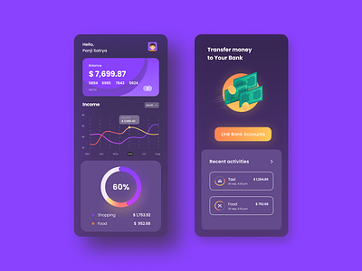 Finance App - Mobile UI 2020 trend dark dark theme design finance finance app ios app minimal mobile app mobile app design mobile design mobile ui modern ui design