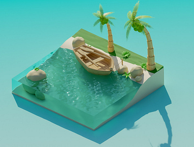 Calm Beach 3d 3d art blender isometry modeling render