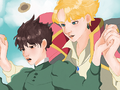 Howl's Moving Castle （kookmin version） army bts drawing hayaomiyazaki howl howls moving castle illustration illustration art jeonjungkook jimin jungkook kookmin parkjimin procreate procreate art procreateapp