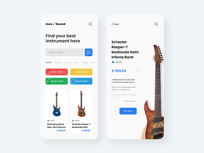 Awesound Music Store apps clean ecommerce light mobile app mobile ui music store ui uidesign uiux ux