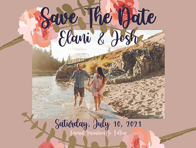 Save The Date adobeillustator blush couple design digital card eucalyptus evite flowers navy blue save the date wedding wedding invitation