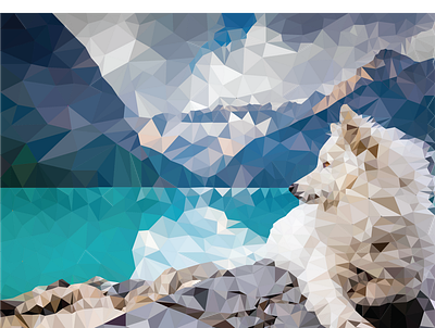 Mountain Dog blue brown dog grey hiking lake mountain nature polygonal polygonal art triangles white