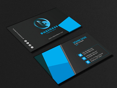 Business Card black blue business card cyan design modern orange print ready simple