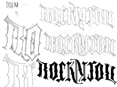 ROCK N ROLL Ambigram Process ambigram custom drawing lettering pencil process type