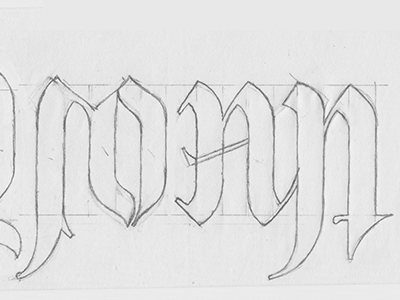 "The Old Man" Ambigram — Rejected Drawing Snippet ambigram blackletter custom drawing paper pencil rejected tattoo type wip