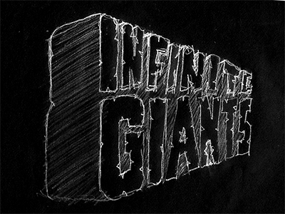 Infinite Giants Concept A 1960s band cartoon custom identity logo pencil rough stone texture type