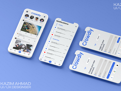 Crowdly - Social Media App UX Design app layout app ui app ui ux landing page ui ux mobile app design mobile app ux design social media app ui