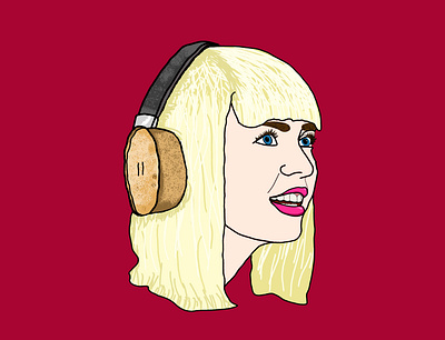 pie on ear blonde club design dj djing face food fun girl headphones illustration music pie portrait pun woman