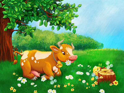 Conversation of a cow and an apple apple applestory artforchildren book bookillustration childrenbooks childrenillustration childrenpoems cow drawing fairytale forchildren illustration