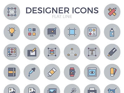 Designer Flat Line Icon Set designer flat free icons set