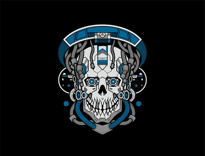 SKULL MECHA black colors design flat illustration simple illustration vector