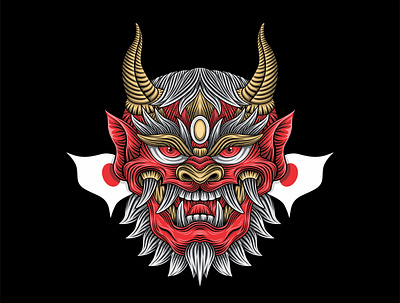 ONI MASK black colors design flat illustration vector