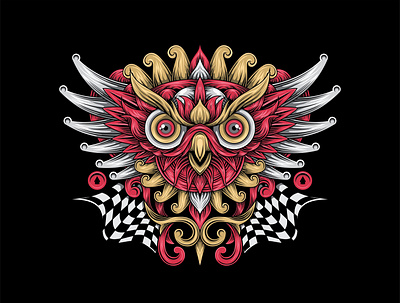 BALINESE MYTHICAL OWL black colors design flat illustration vector