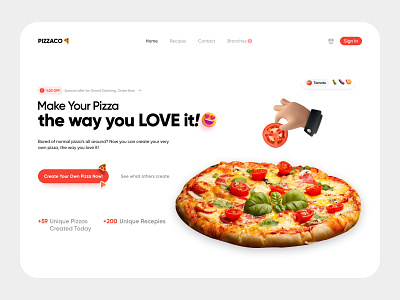 PIZZACO 🍕 - Custom pizza recepies 🤌🏻 3d concept fastfood food minimal design pizza ui uidesign uidesigner uiux web web concept web design