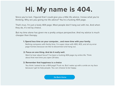 "Life Lessons from a 404 Page" -- Daily UI 008