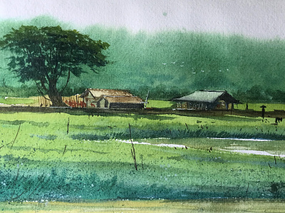 Farm | Watercolour Landscape Painting drawing farm landscape scenery sketching watercolor watercolour landscape watercolour painting