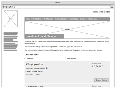 Wire-frames for a client specific investment site