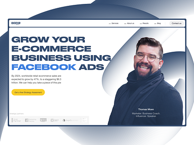 Ads agency 3d ads blue business design e commerce facebook figma flat google illustration landing page minimal spopify typography ui