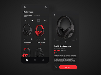 E-Commerce mobile app app balcktheme boat dailyui design ecommerce headphones minimal mobile ui ui design uiux uiux design