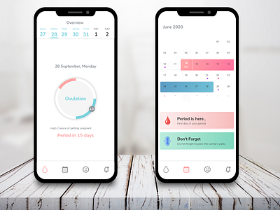 Period Tracker App Design adobe xd design flat minimal ui ux