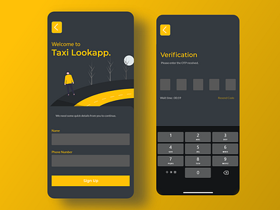 Sign Up Screen for Taxi Lookapp mobile. adobe xd design flat ui