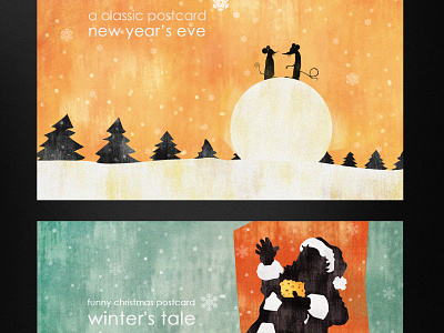 «Mouse stories» New Year cards design illustration mouse new year postcard santaclaus