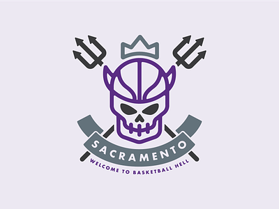 Welcome to Basketball Hell badge basketball branding design graphic design hell illustration kings nba sacramento skull