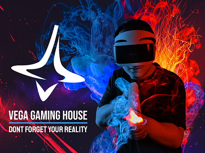 Gaming Banner Composite blue branding composite composite image composition design gaming house lights photo manipulation photoshop red smoke typography