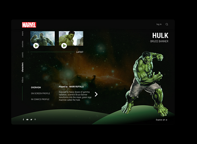 Avenger Character Web Page- Hulk avengers design marvel ui web design website
