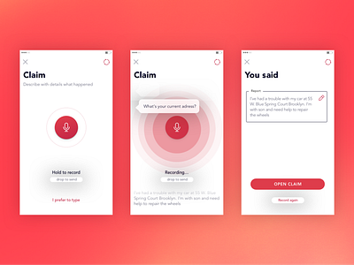 One Click Claim app design ui ux