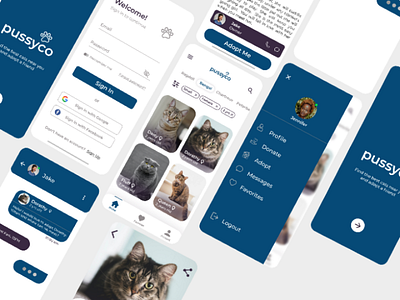 Personal Practice Project Pussyco, Cat Adoption App adoption app cat dailyui uiux