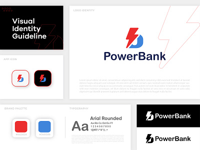 PowerBank-Visual Identity Guideline b letter logo bank brand guideline brand identity branding guideline illustration logo logo design logo designer logodesign minimal logo minimalist logo popular power typography visual identity