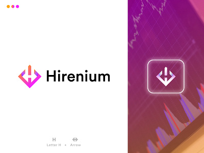 hirenium-modern minimal h arrow logo design  | branding